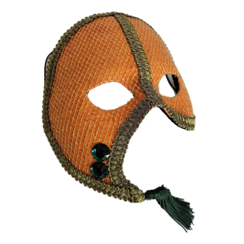 Costume Eye Mask Orange Ornate Masquerade Carnival Mardi Gras Vintage Handmade